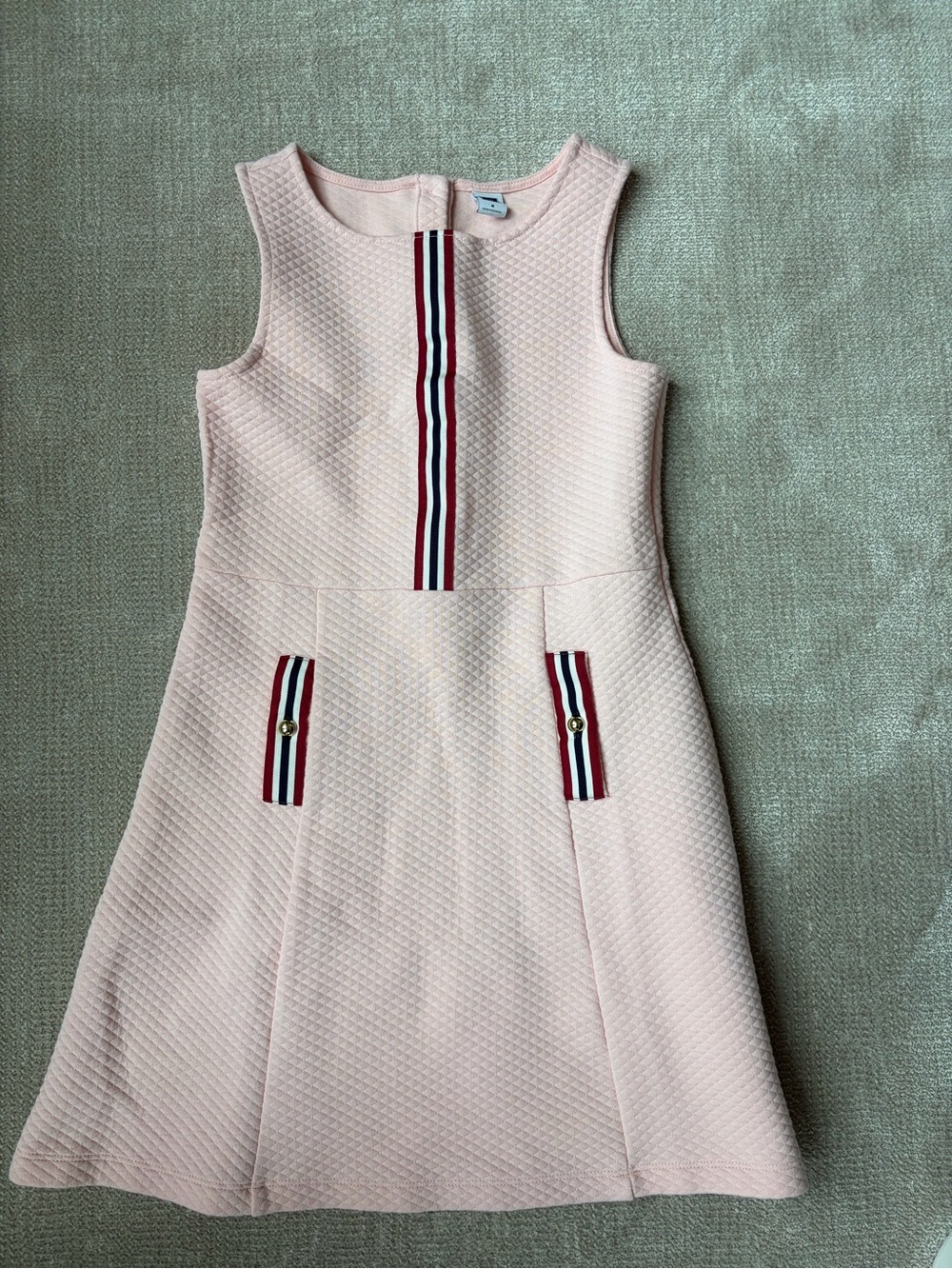 Janie and Jack Girls' Sleeveless Pink Quilted Dress with Stripe Trim